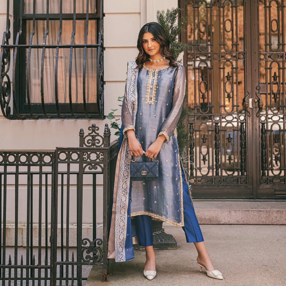 AYLA NOOR SERAFINA 3 PIECE STITCHED SUIT (NAVY)